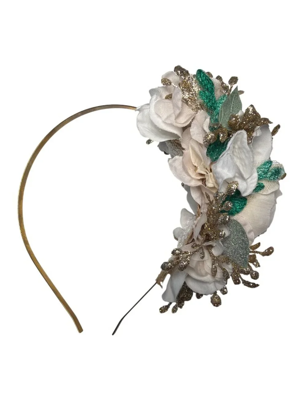 PLJ Pretty Little Jettie Gold & Green Glitter Accents Handmade Headband OOAK